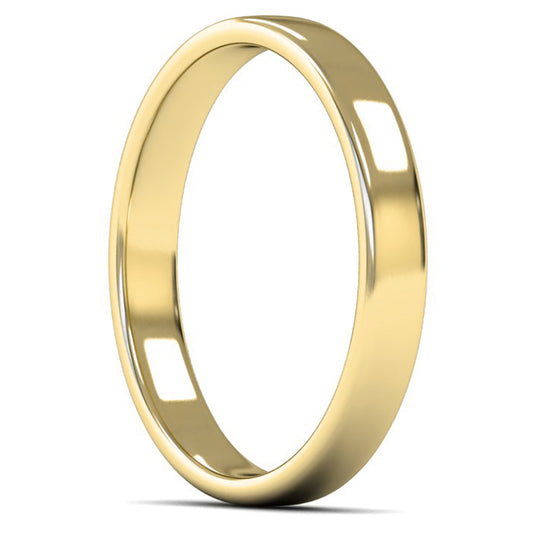 9ct Yellow Gold 3mm Light Weight Cushion Court Wedding Ring