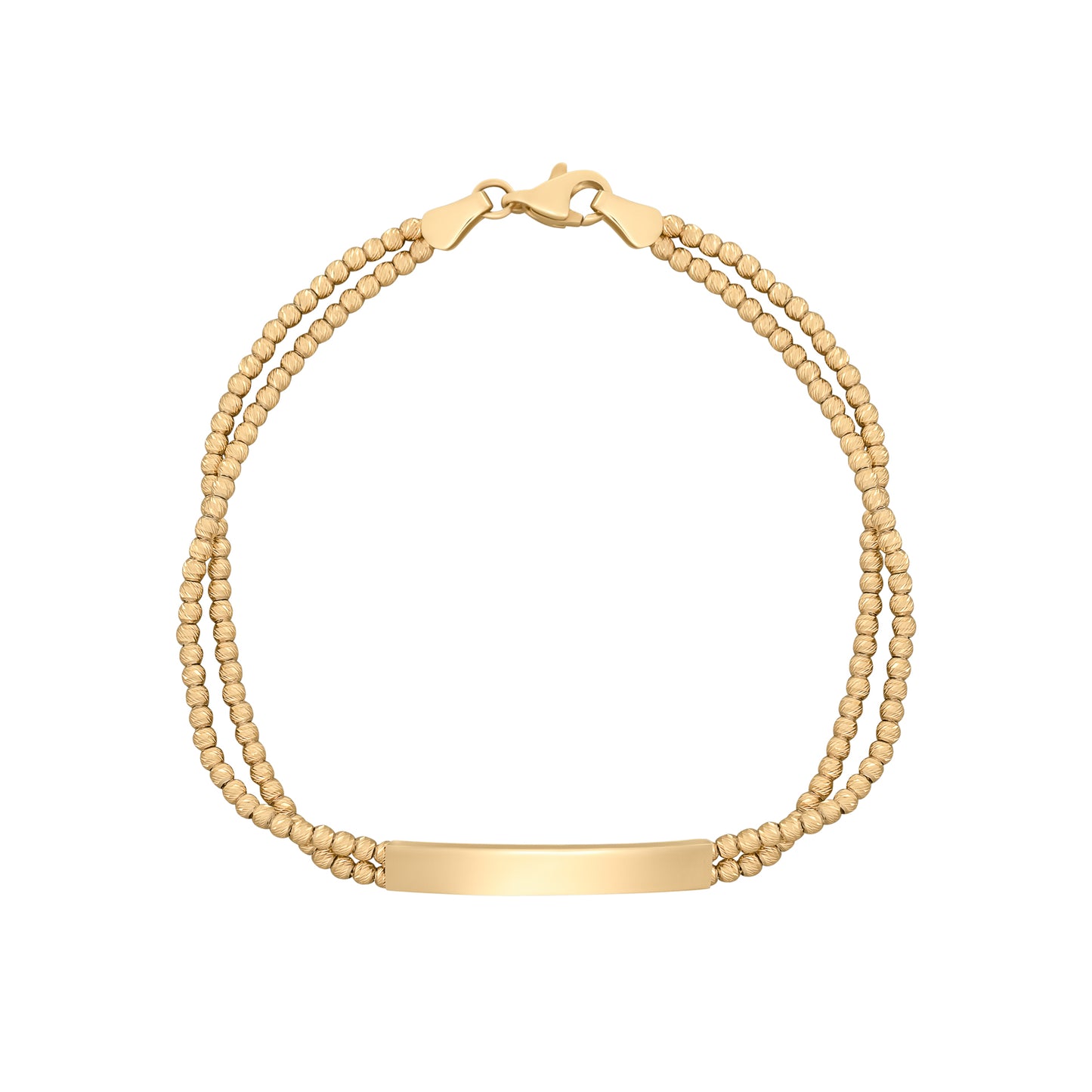 Engravable 9ct Gold ID Bar Double Bead Chain Bracelet