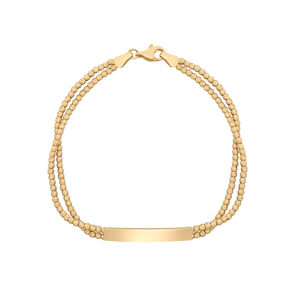Engravable 9ct Gold ID Bar Double Bead Chain Bracelet