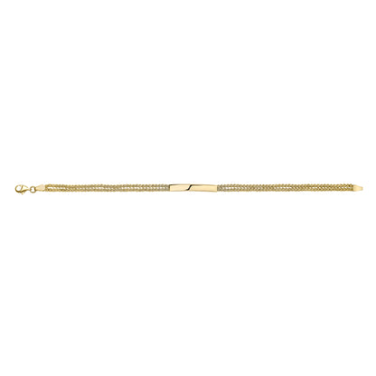 Engravable 9ct Gold ID Bar Double Bead Chain Bracelet