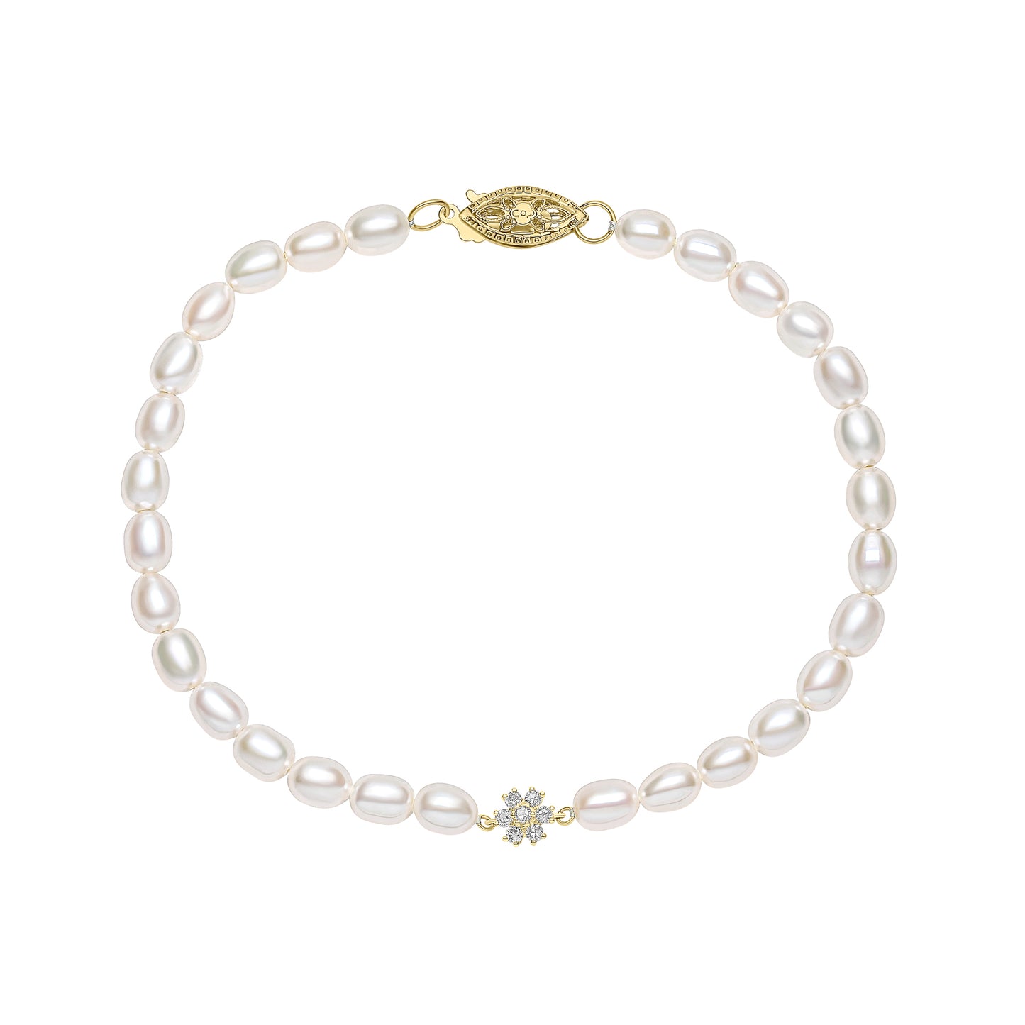 Seed Pearl and Diamond Flower Bracelet in 9ct Gold