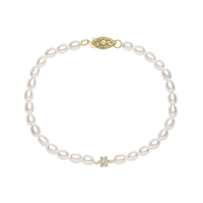 Seed Pearl and Diamond Flower Bracelet in 9ct Gold