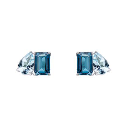 Toi et Moi Blue Topaz Stud Earrings in 9ct Gold