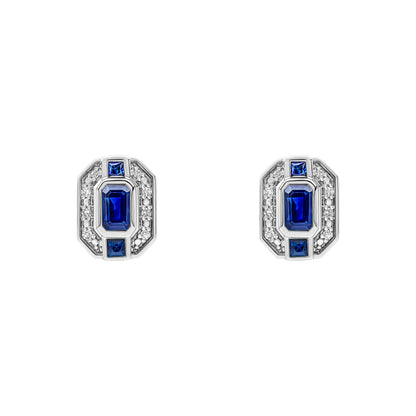 Sapphire Channel and Diamond Stud Earrings in 9ct Gold