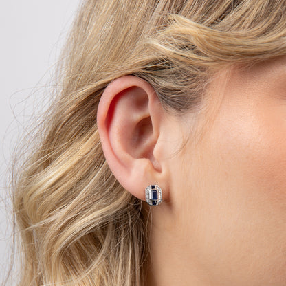 Sapphire Channel and Diamond Stud Earrings in 9ct Gold