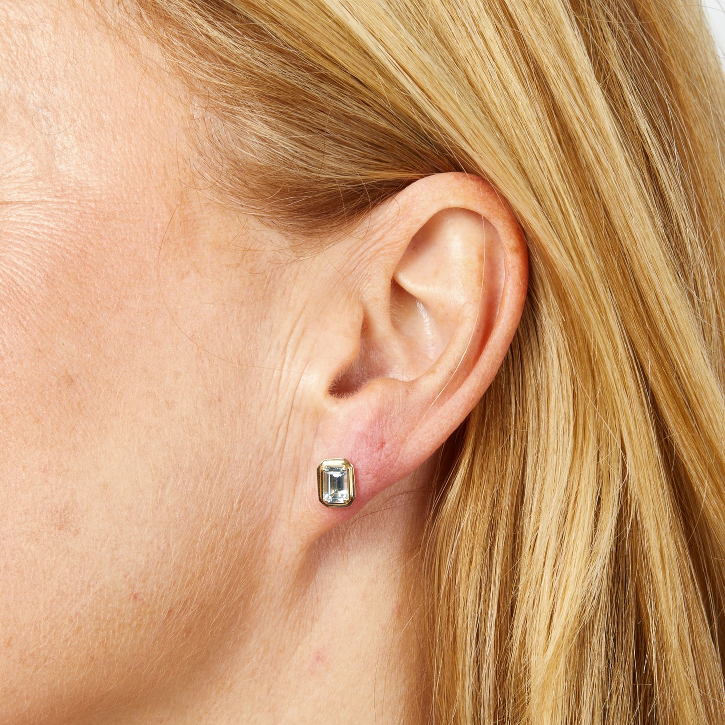 Elongated Octagon Aquamarine Stud Earrings in 9ct Gold