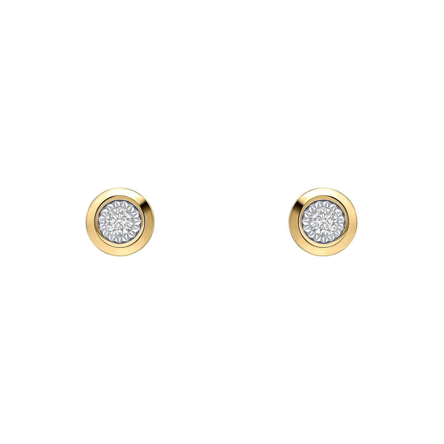 Rounded Bezel Diamond Stud Earrings in 9ct Gold