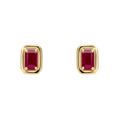 Chunky Border Ruby Stud Earrings in 9ct Gold