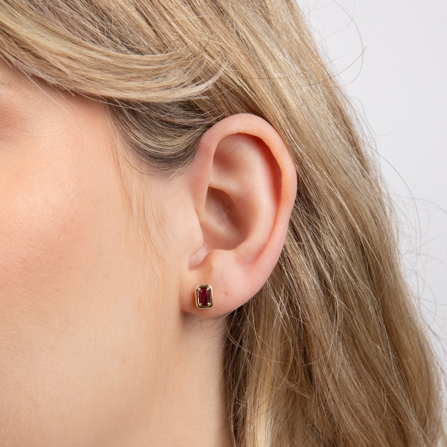 Chunky Border Ruby Stud Earrings in 9ct Gold