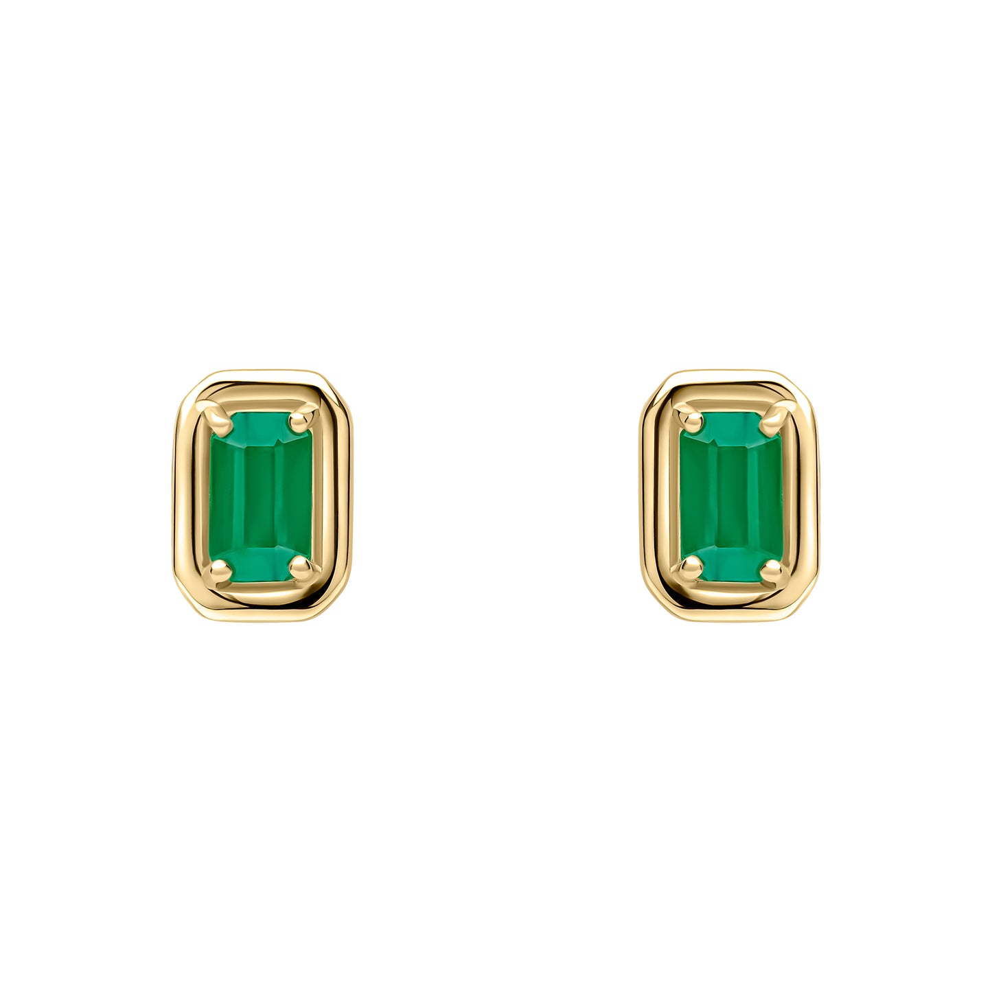 Chunky Border Emerald Stud Earrings in 9ct Gold