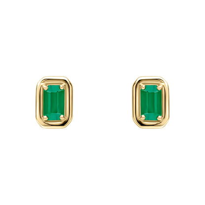 Chunky Border Emerald Stud Earrings in 9ct Gold