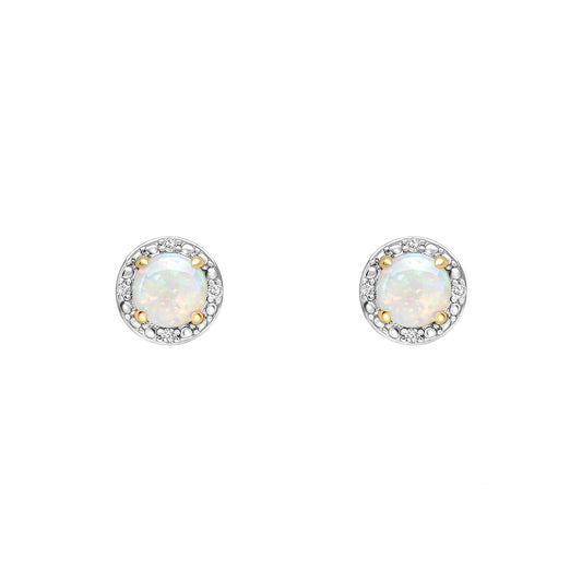 Round Diamond Surround Opal Stud Earrings in 9ct Gold