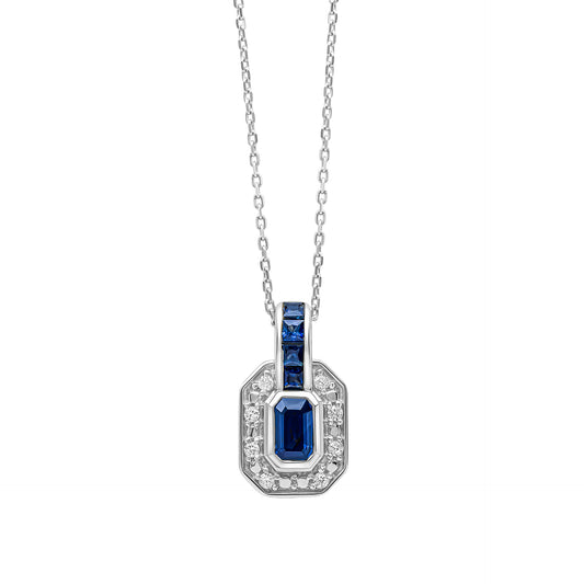 Sapphire Channel and Diamond Necklace in 9ct Gold