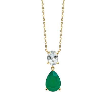 Toi et Moi Amethyst and Onyx Drop Necklace in 9ct Gold