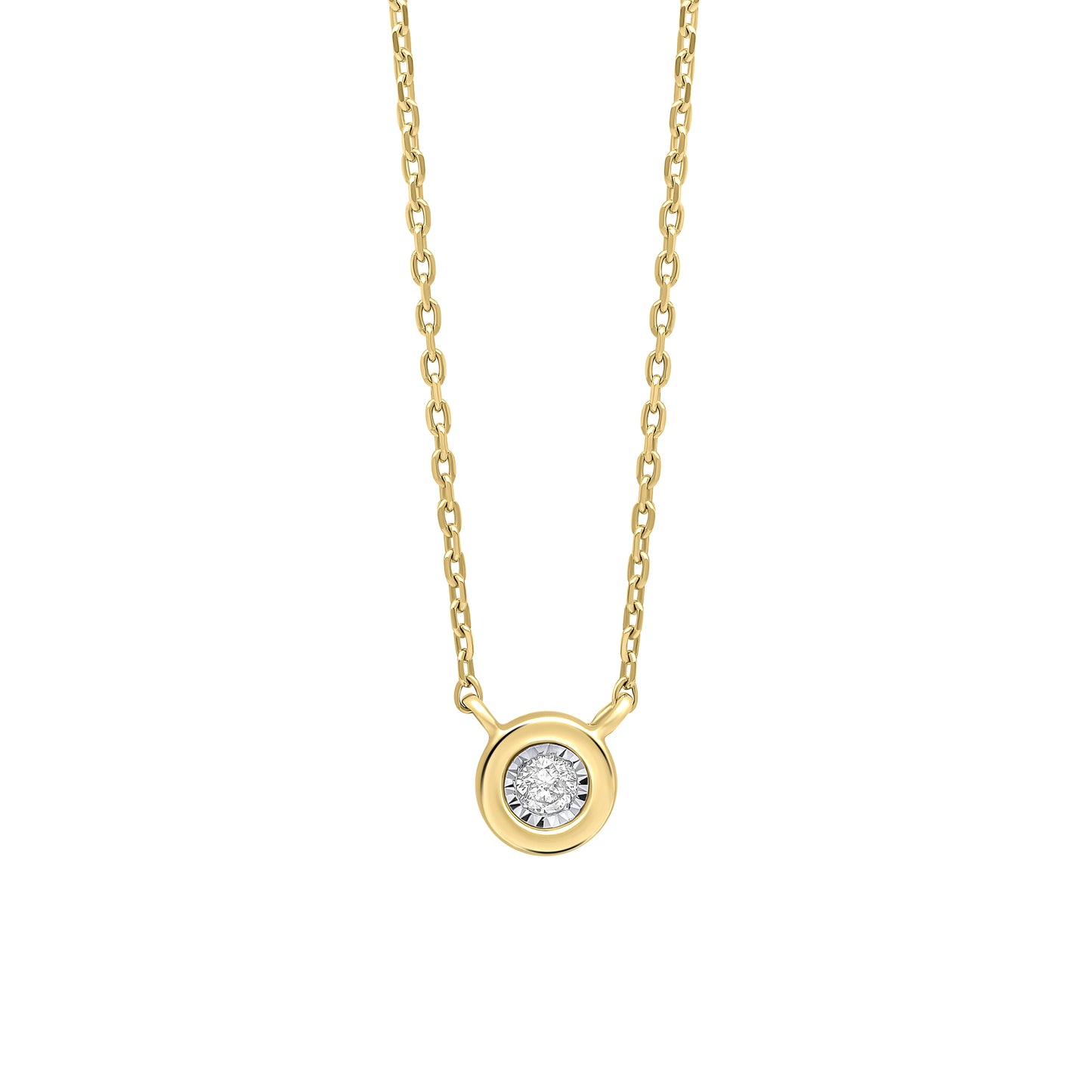 Rounded Bezel Diamond Necklace in 9ct Gold