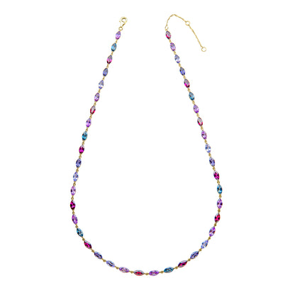 Tanzanite, Amethyst, Garnet, Topaz Navette Necklace in 9ct Gold