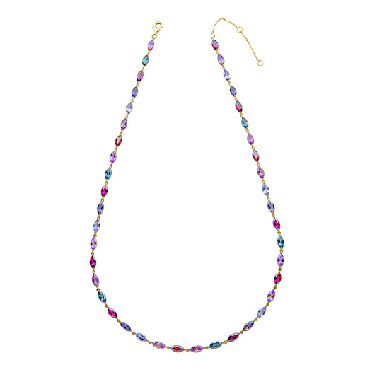 Tanzanite, Amethyst, Garnet, Topaz Navette Necklace in 9ct Gold