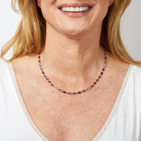 Tanzanite, Amethyst, Garnet, Topaz Navette Necklace in 9ct Gold