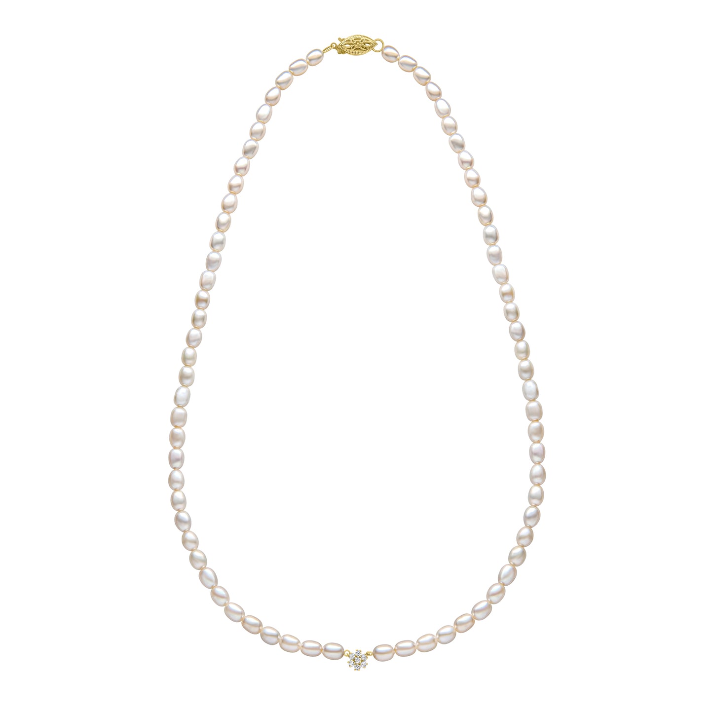 Seed Pearl and Flower Necklace in 9ct Gold