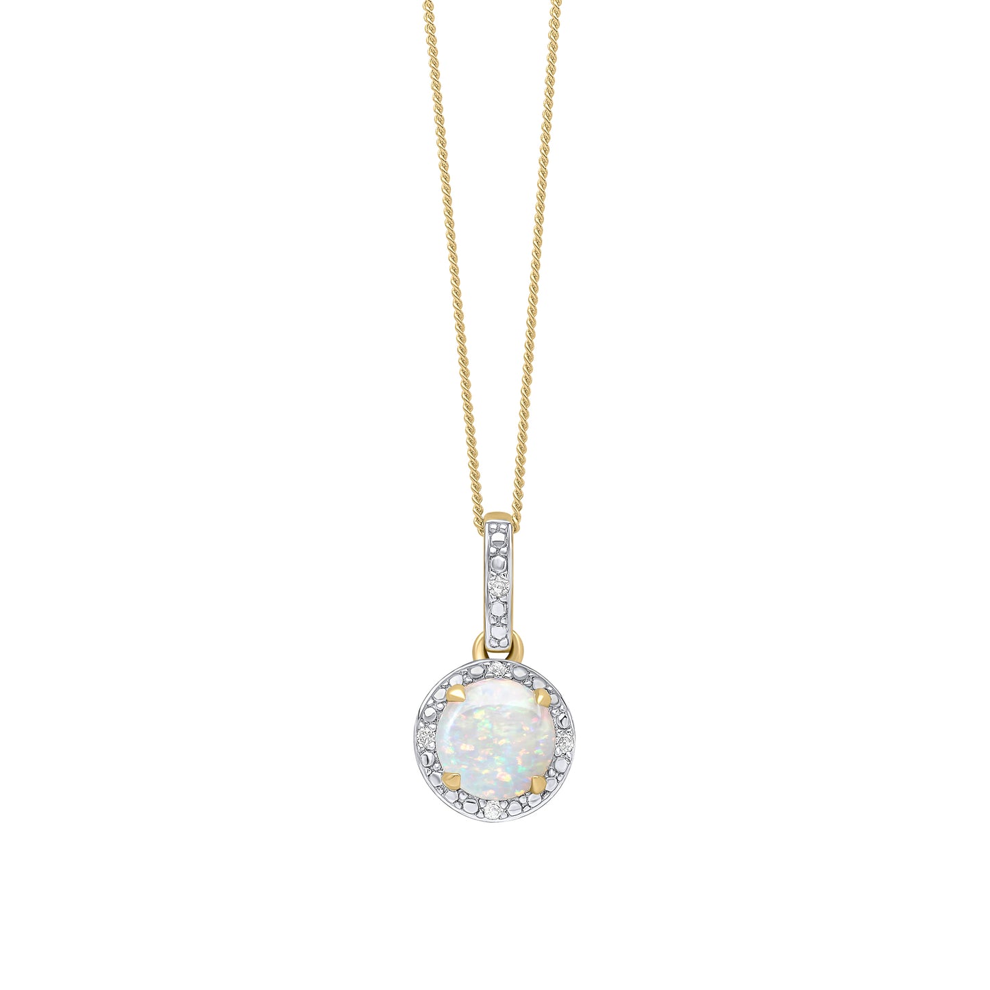 Round Diamond Surround Opal Pendant in 9ct Yellow Gold (Without Chain)