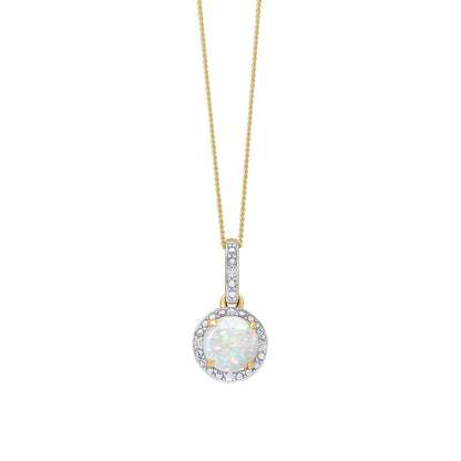 Round Diamond Surround Opal Pendant in 9ct Yellow Gold (Without Chain)