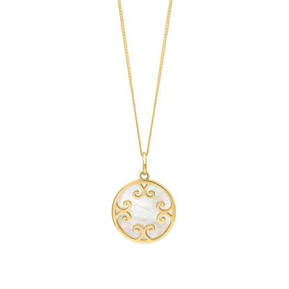 Mother Of Pearl Inlay Swirl Pendant in 9ct Yellow Gold (Without Chain)