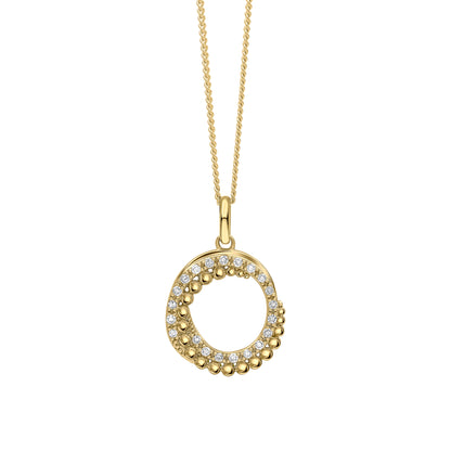 Diamond and Stippled Edge Swirl Pendant in 9ct Yellow Gold (Without Chain)