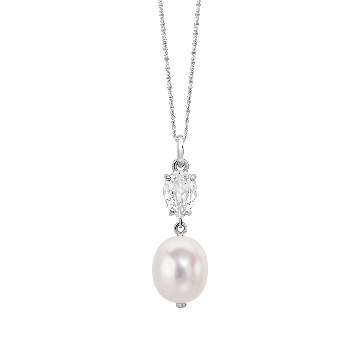 Baroque Pearl and Topaz Pendant in 9ct White Gold (Without Chain)