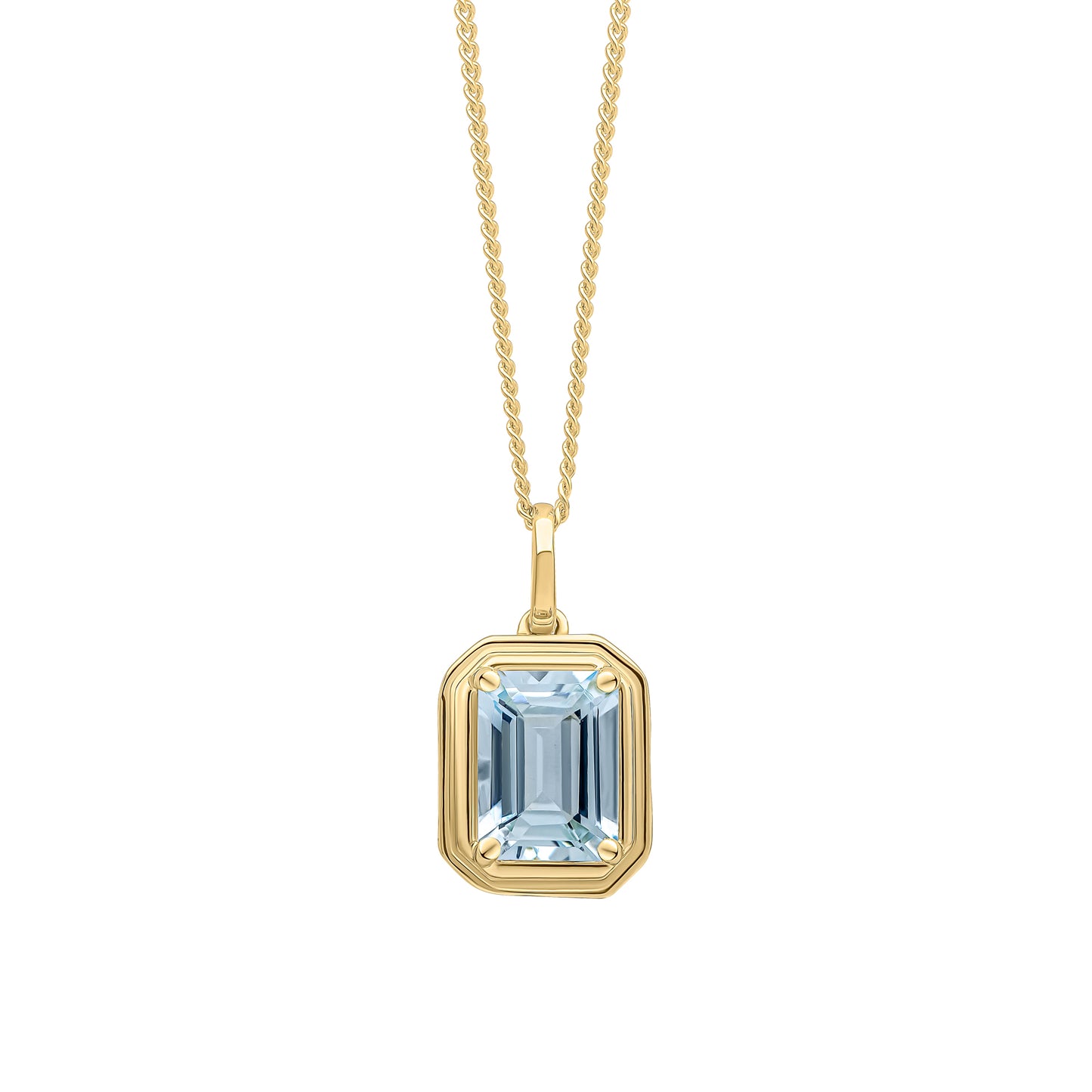 Elongated Octagon Aquamarine Pendant in 9ct Yellow Gold (Without Chain)