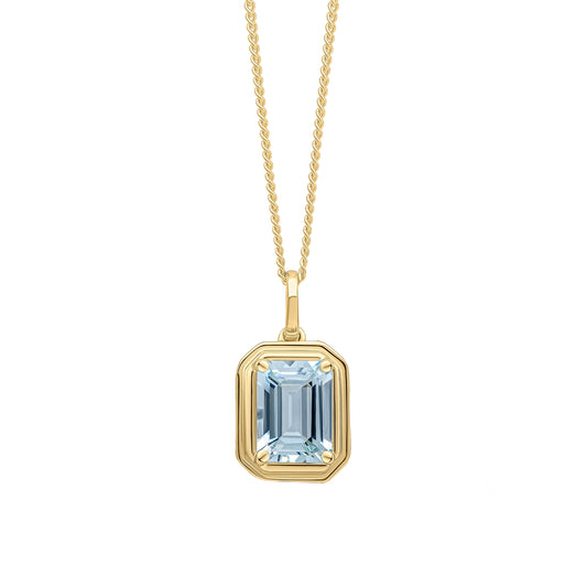 Elongated Octagon Aquamarine Pendant in 9ct Yellow Gold (Without Chain)