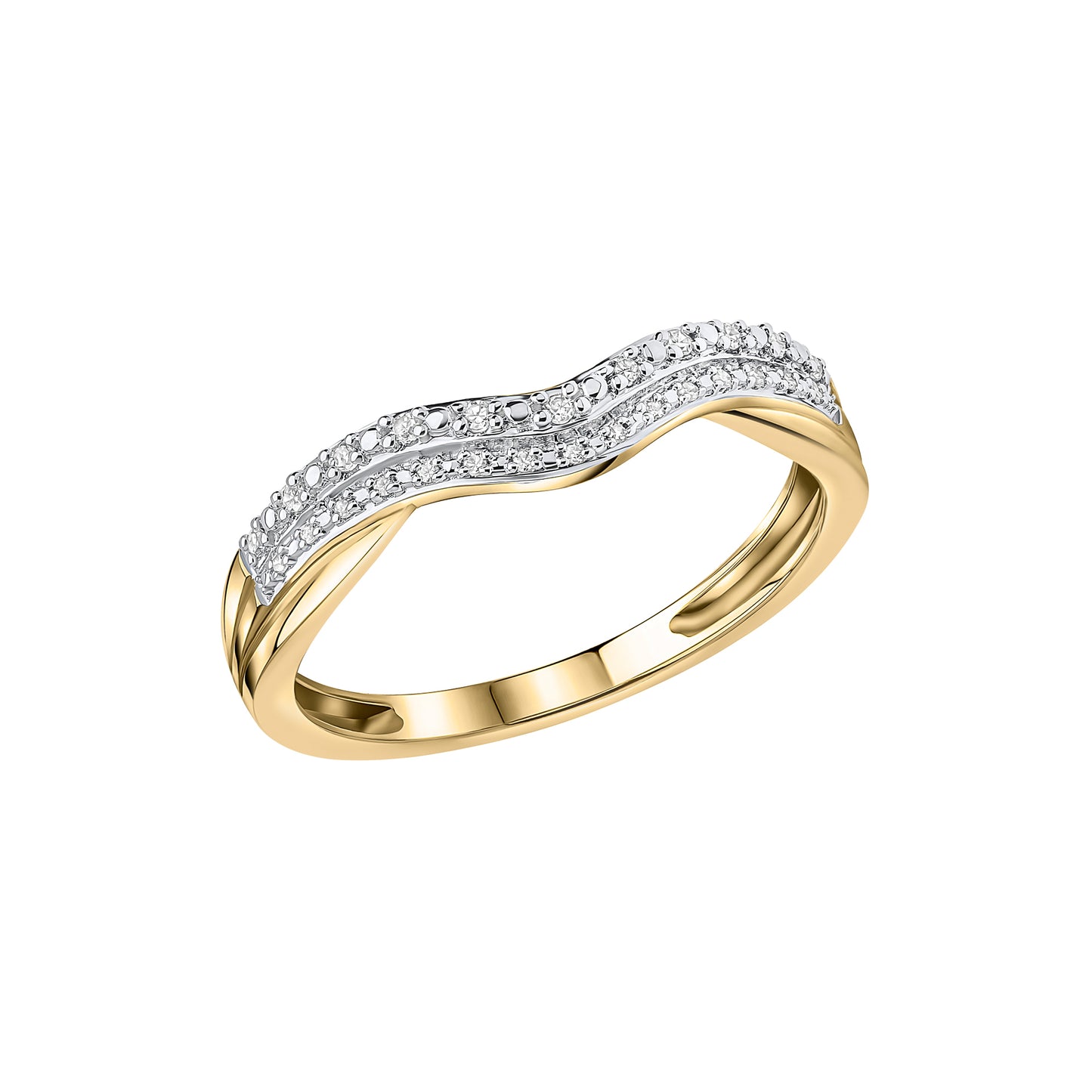 Double Wave Diamond Set Ring in 9ct Yellow Gold
