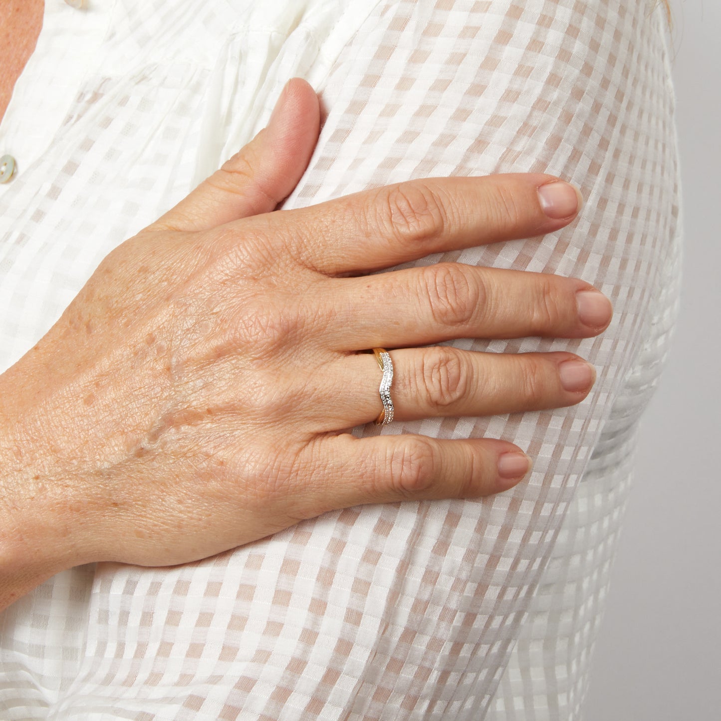 Double Wave Diamond Set Ring in 9ct Yellow Gold