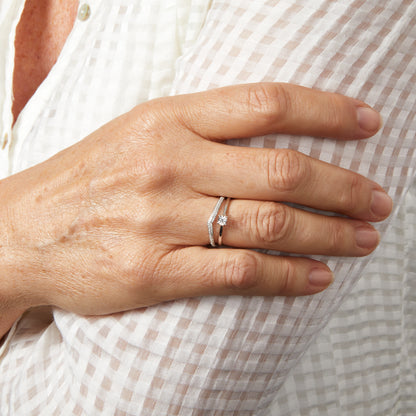 Micro Diamond Set V Shaped Ring in 9ct White Gold