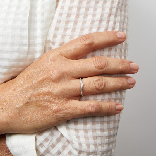 Micro Diamond Set V Shaped Ring in 9ct White Gold