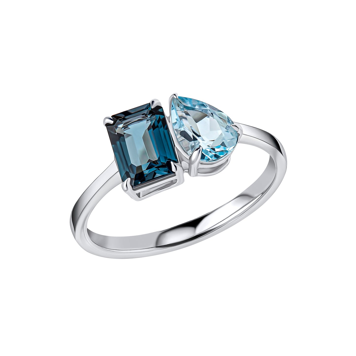 Toi et Moi Blue Topaz Ring in 9ct White Gold
