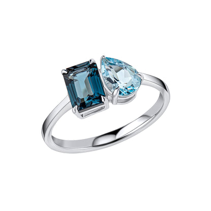 Toi et Moi Blue Topaz Ring in 9ct White Gold