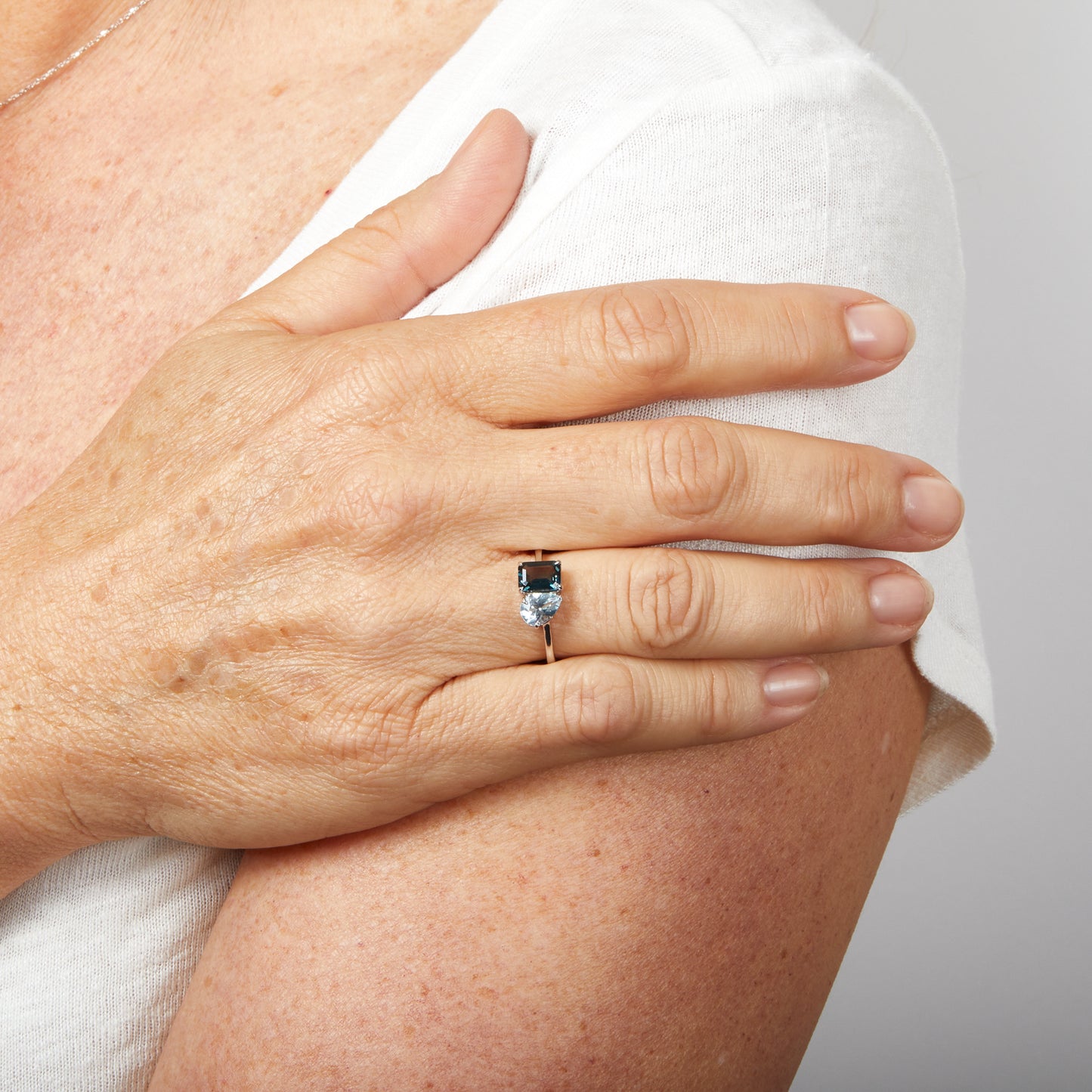Toi et Moi Blue Topaz Ring in 9ct White Gold