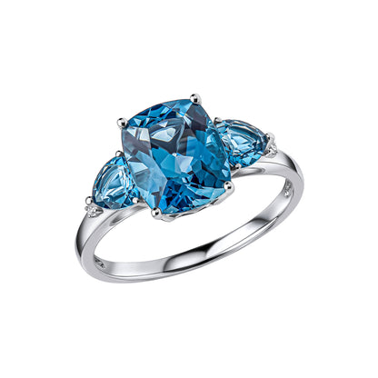 Trilogy Blue Topaz Ring in 9ct White Gold