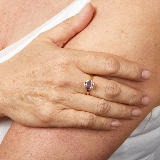 Trilogy Amethyst Ring in 9ct Yellow Gold