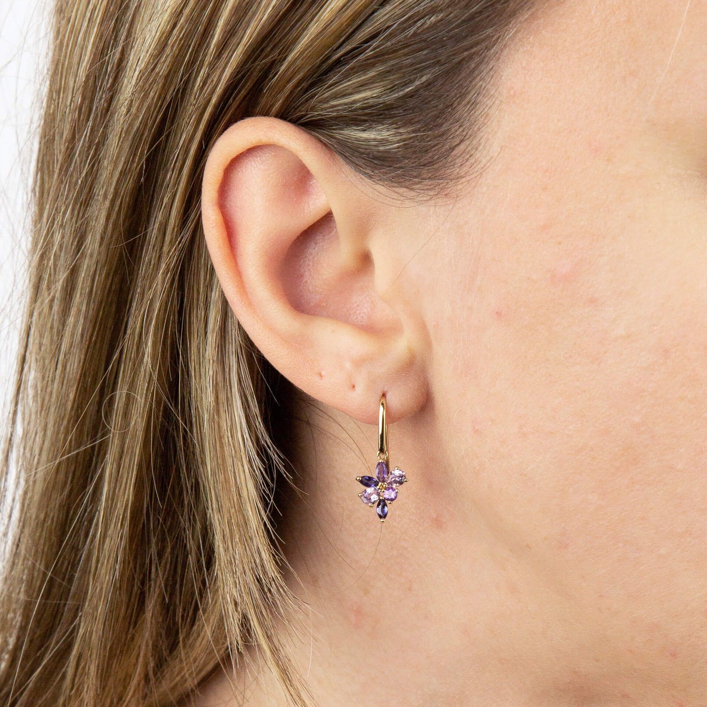 Amethyst and Iolite Cluster Earrings in 9ct Yellow Gold