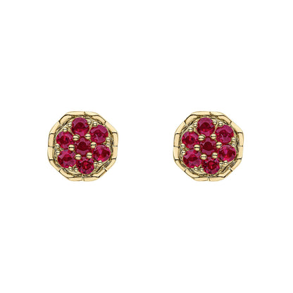 Seven Stone Ruby Cluster Earrings in 9ct Yellow Gold