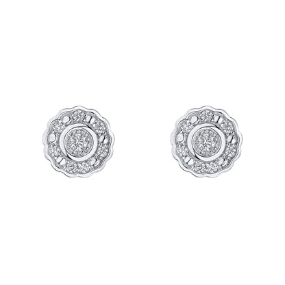 Bezel Set Diamond Cluster Stud Earrings in 9ct White Gold