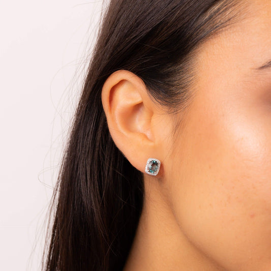 Blue Fluorite and White Topaz Earrings in 9ct White Gold