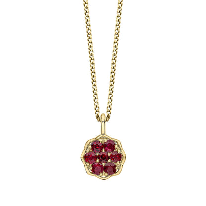 Seven Stone Ruby Cluster Pendant in 9ct Yellow Gold (Without Chain)