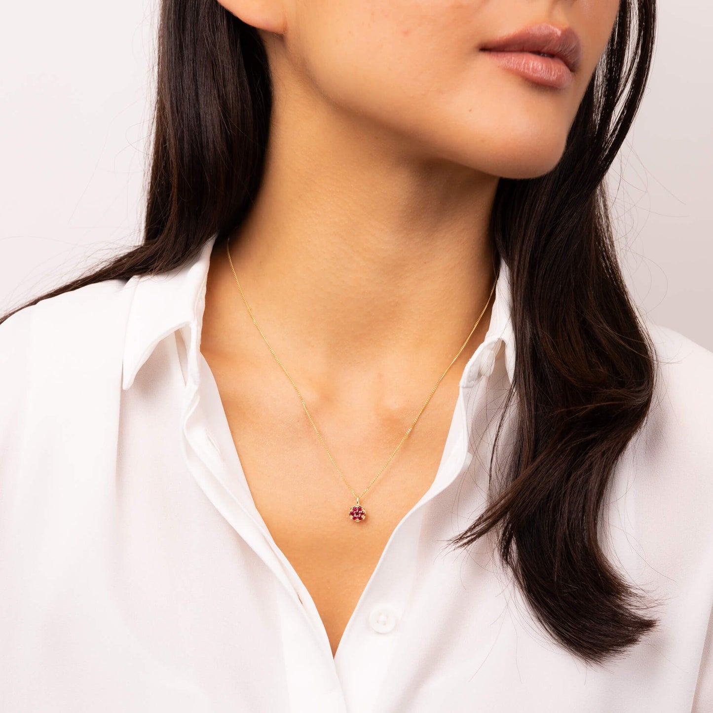 Seven Stone Ruby Cluster Pendant in 9ct Yellow Gold (Without Chain)