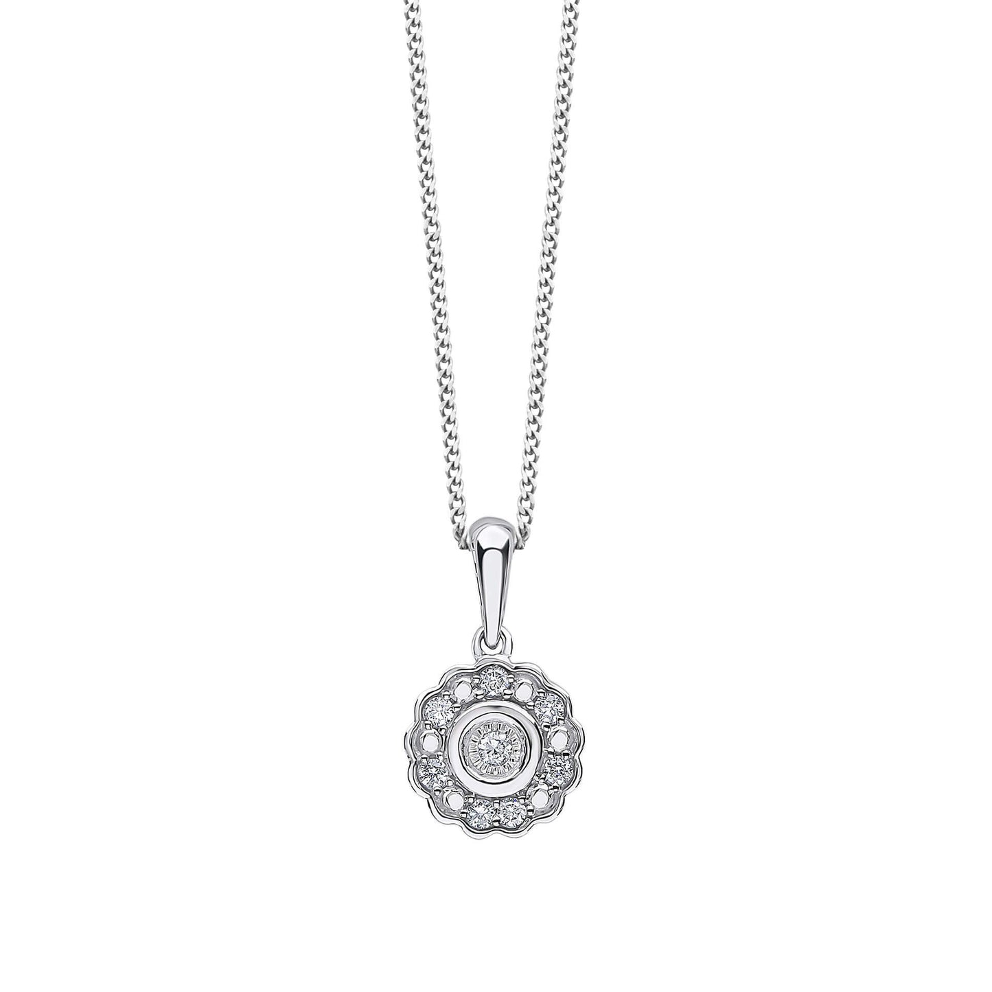 Bezel Set Diamond Cluster Pendant in 9ct White Gold (Without Chain)