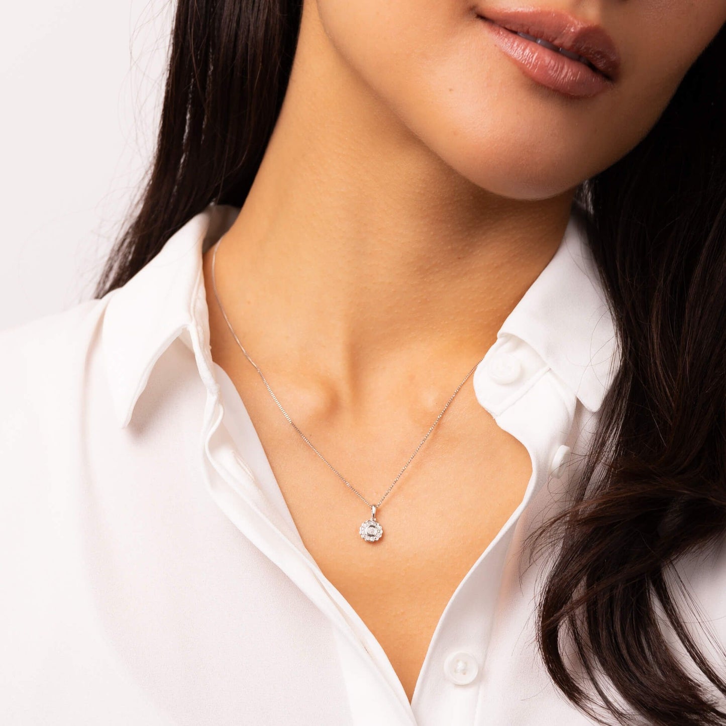 Bezel Set Diamond Cluster Pendant in 9ct White Gold (Without Chain)