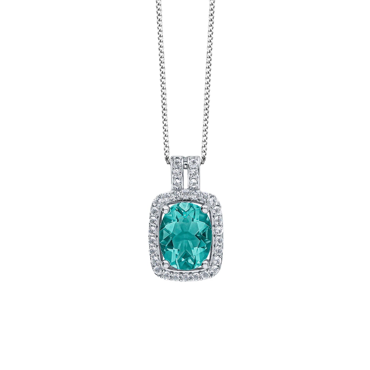 Blue Fluorite and White Topaz Pendant in 9ct White Gold