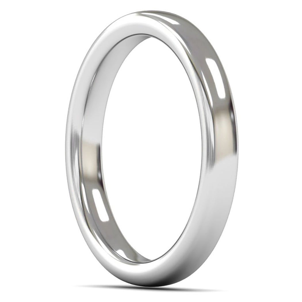 18ct White Fairtrade Gold 3mm Heavy Weight Slight Court Wedding Ring