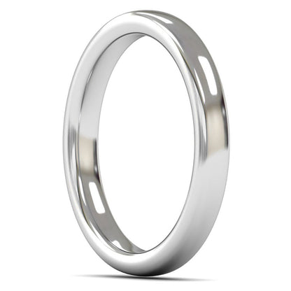 18ct White Fairtrade Gold 3mm Heavy Weight Slight Court Wedding Ring